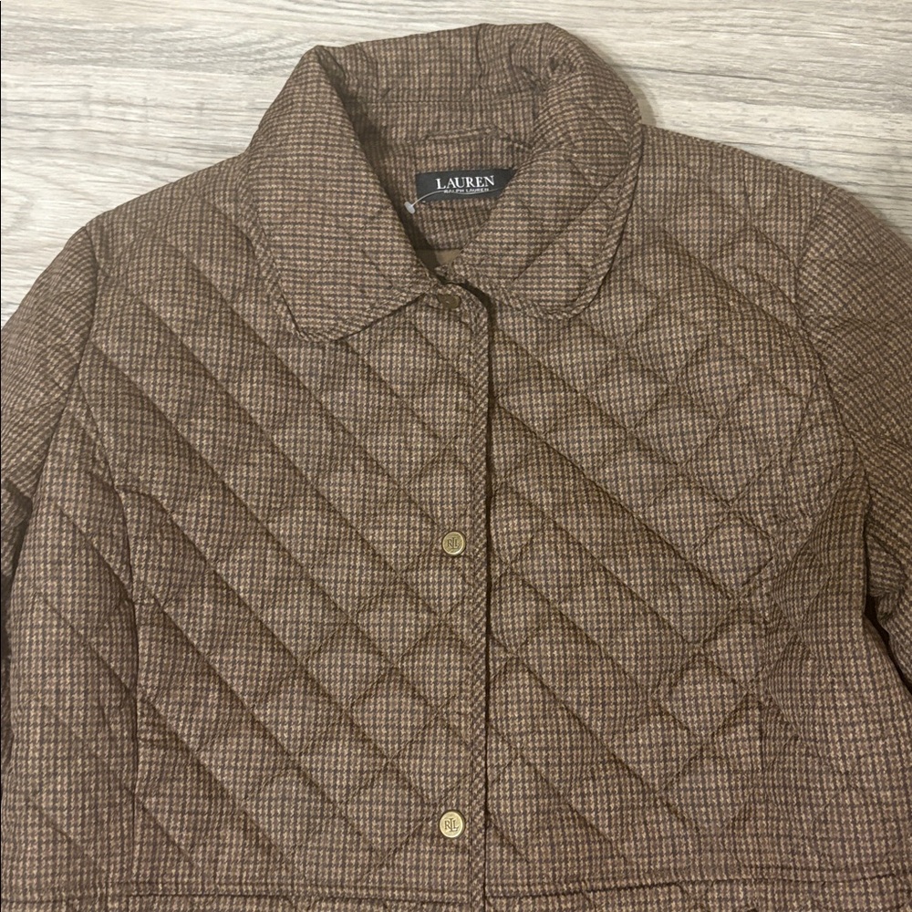 Lauren Ralph Lauren Quilted San Brown Mini Check Jacket NWT - Picture 3 of 15